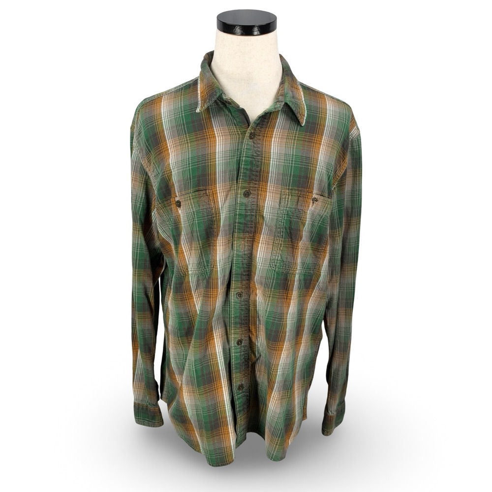 Filson Wildwood Mens XL Plaid Button Shirt Green Brown Cotton Long Sleeve READ